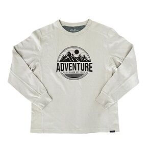 Eddie Bauer Men’s Large Long Sleeve Shirt Cream Brown Mountains Adventure